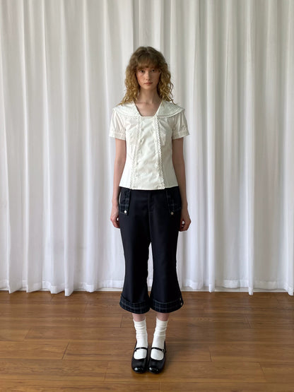 チェックカフ クロップドストレートパンツ styling 9