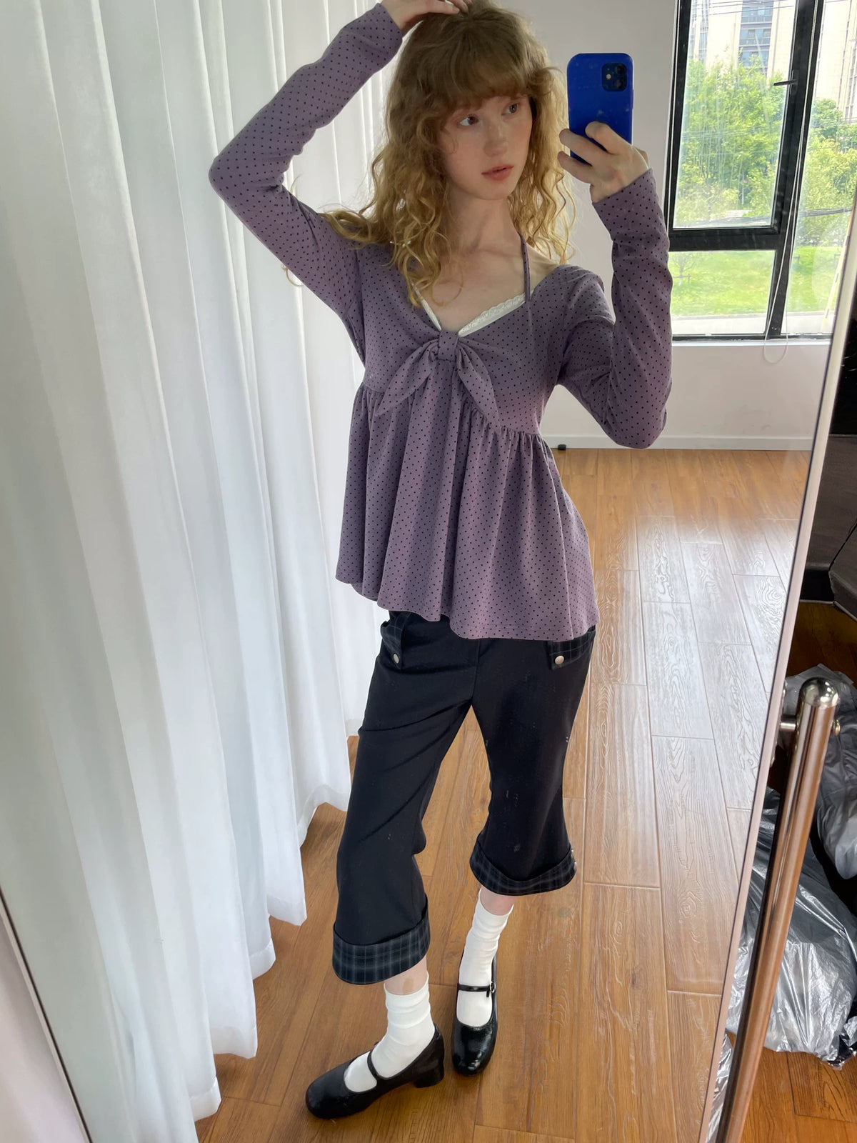チェックカフ クロップドストレートパンツ styling 11