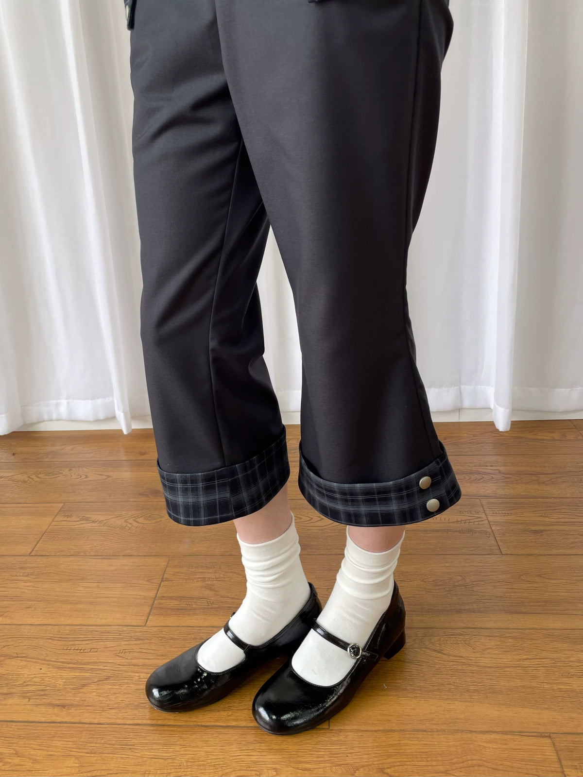 チェックカフ クロップドストレートパンツ styling 12