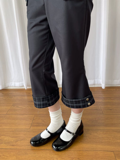 チェックカフ クロップドストレートパンツ styling 12