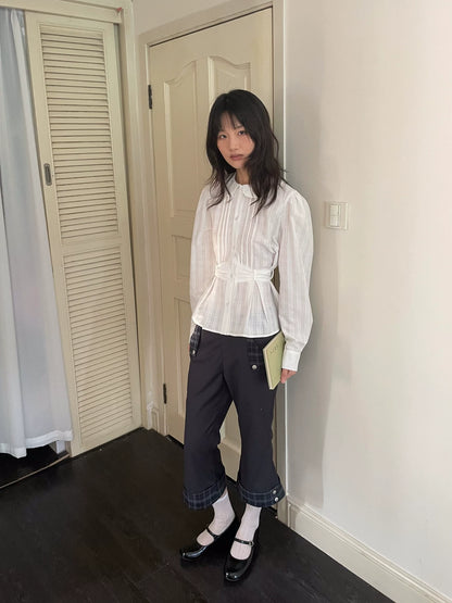 チェックカフ クロップドストレートパンツ styling 13