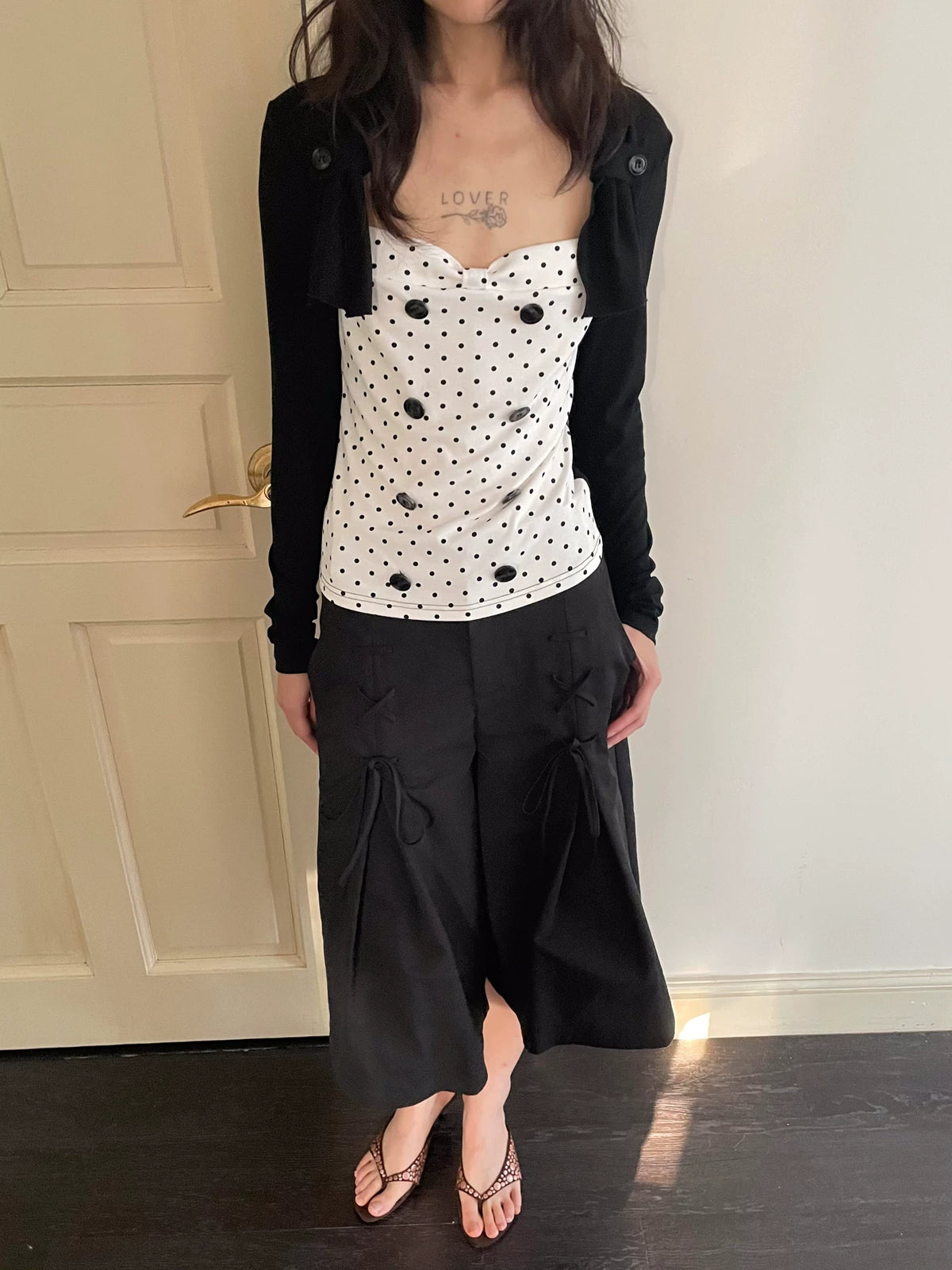 サイドリボン ワイドクロップドパンツ detail 3