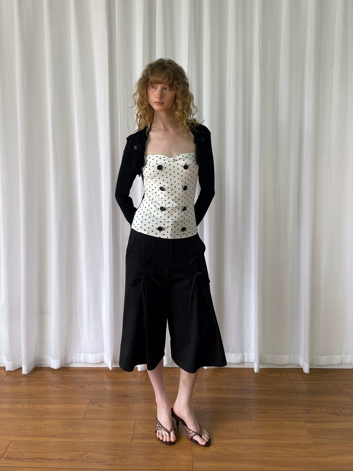 サイドリボン ワイドクロップドパンツ styling 8