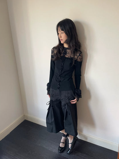 サイドリボン ワイドクロップドパンツ styling 13