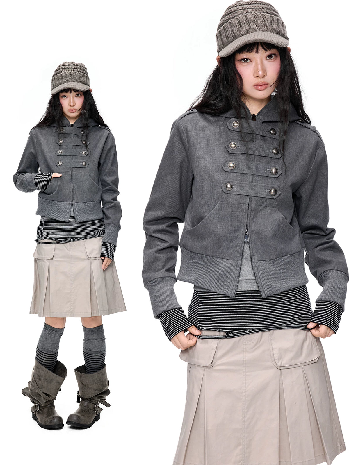 メタルバックル ダブルブレストフーデッドジャケット product image 3