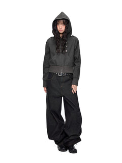 メタルバックル ダブルブレストフーデッドジャケット