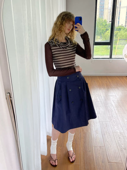 カウルネック レイヤードストライプトップス styling 9
