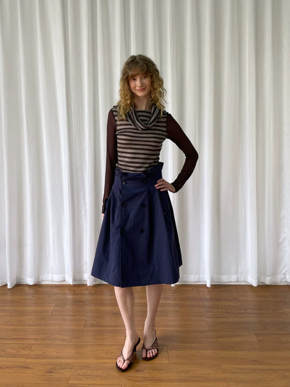 カウルネック レイヤードストライプトップス styling 10