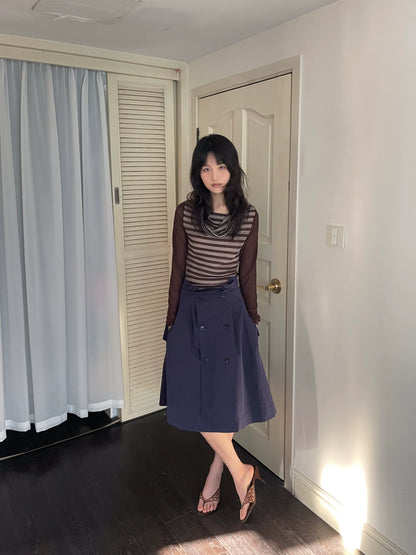 カウルネック レイヤードストライプトップス styling 15