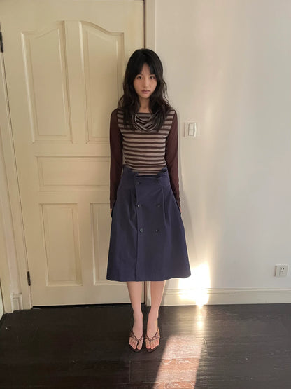 カウルネック レイヤードストライプトップス styling 18