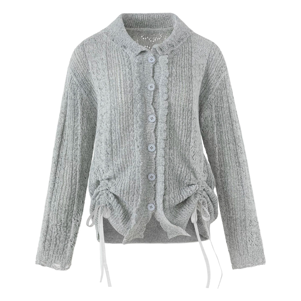 レースドローストリング ニットカーディガン GREY front