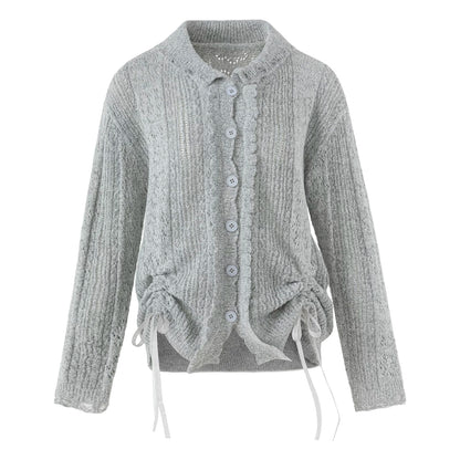 レースドローストリング ニットカーディガン GREY front