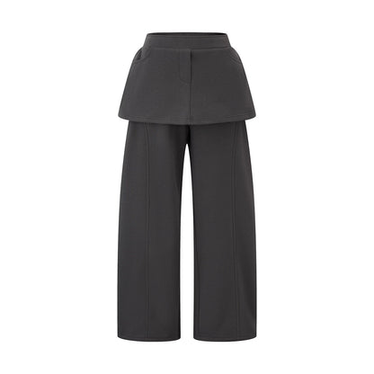 レイヤードパッチワーク ストレートパンツ DARK GREY front