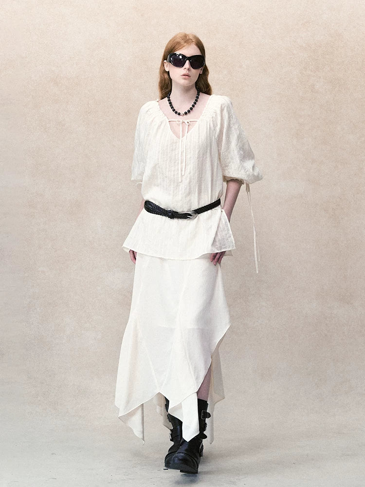 2WAYドローストリング ボリュームスリーブブラウス styling 5