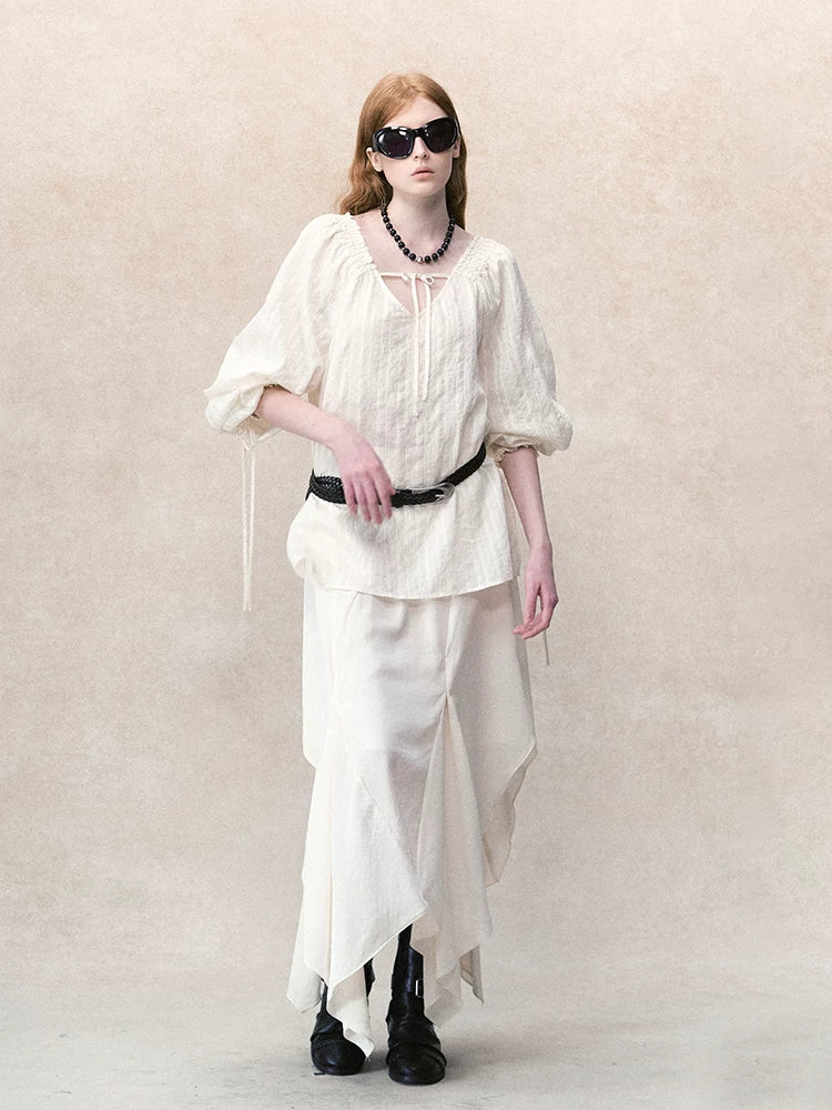 2WAYドローストリング ボリュームスリーブブラウス styling 9