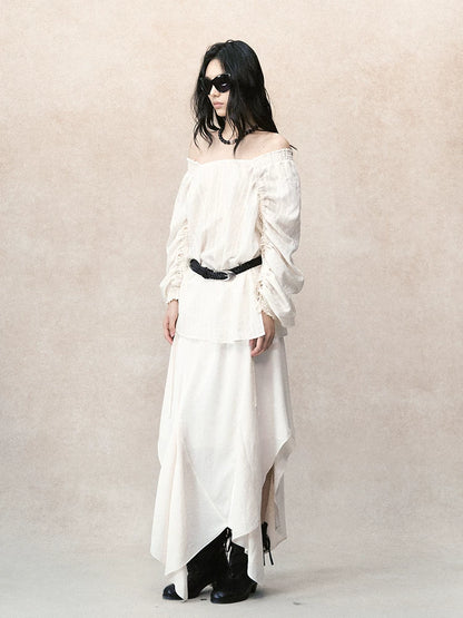 2WAYドローストリング ボリュームスリーブブラウス styling 11