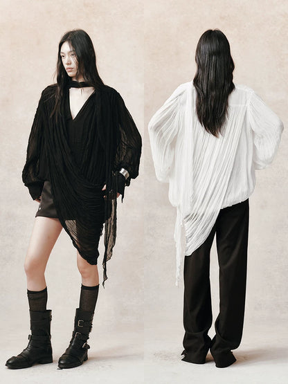 アシンメトリーレイヤード プリーツシャツ detail 3