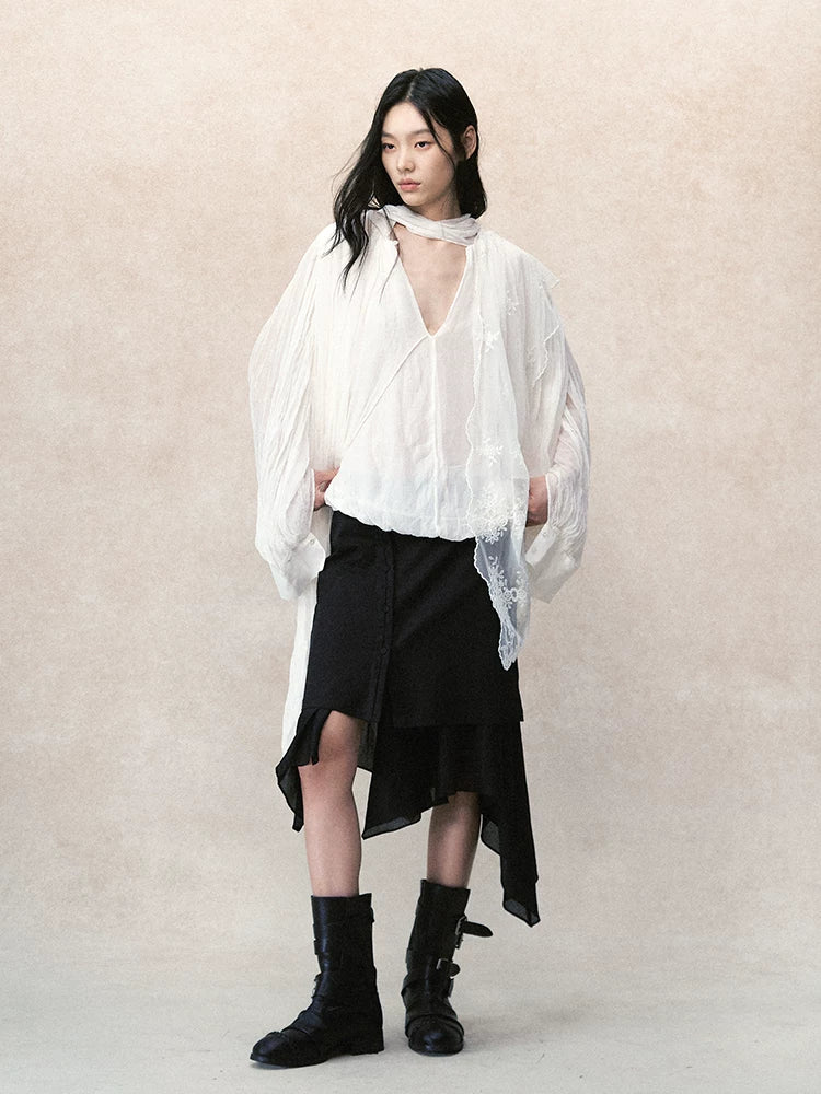 アシンメトリーレイヤード プリーツシャツ styling 6