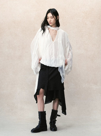 アシンメトリーレイヤード プリーツシャツ styling 6
