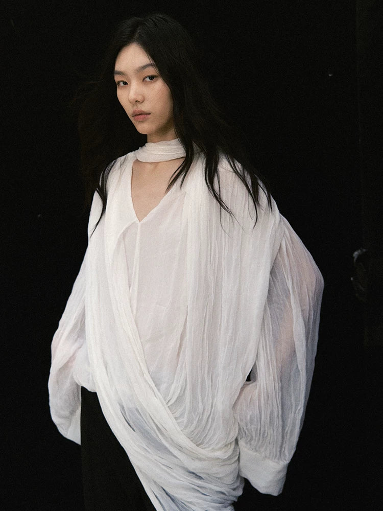 アシンメトリーレイヤード プリーツシャツ styling 8