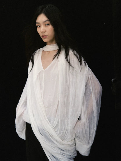 アシンメトリーレイヤード プリーツシャツ styling 8