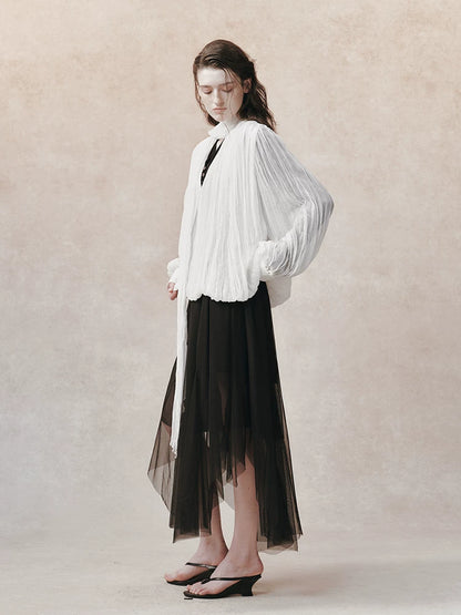 アシンメトリーレイヤード プリーツシャツ styling 13
