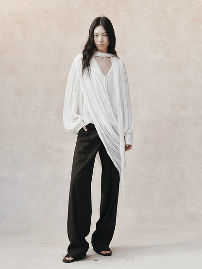 アシンメトリーレイヤード プリーツシャツ styling 14