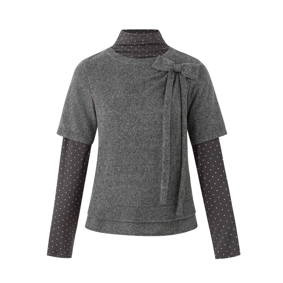 ドットプリント レイヤードロングスリーブTシャツ GREY front