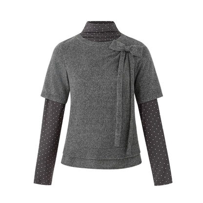 ドットプリント レイヤードロングスリーブTシャツ GREY front