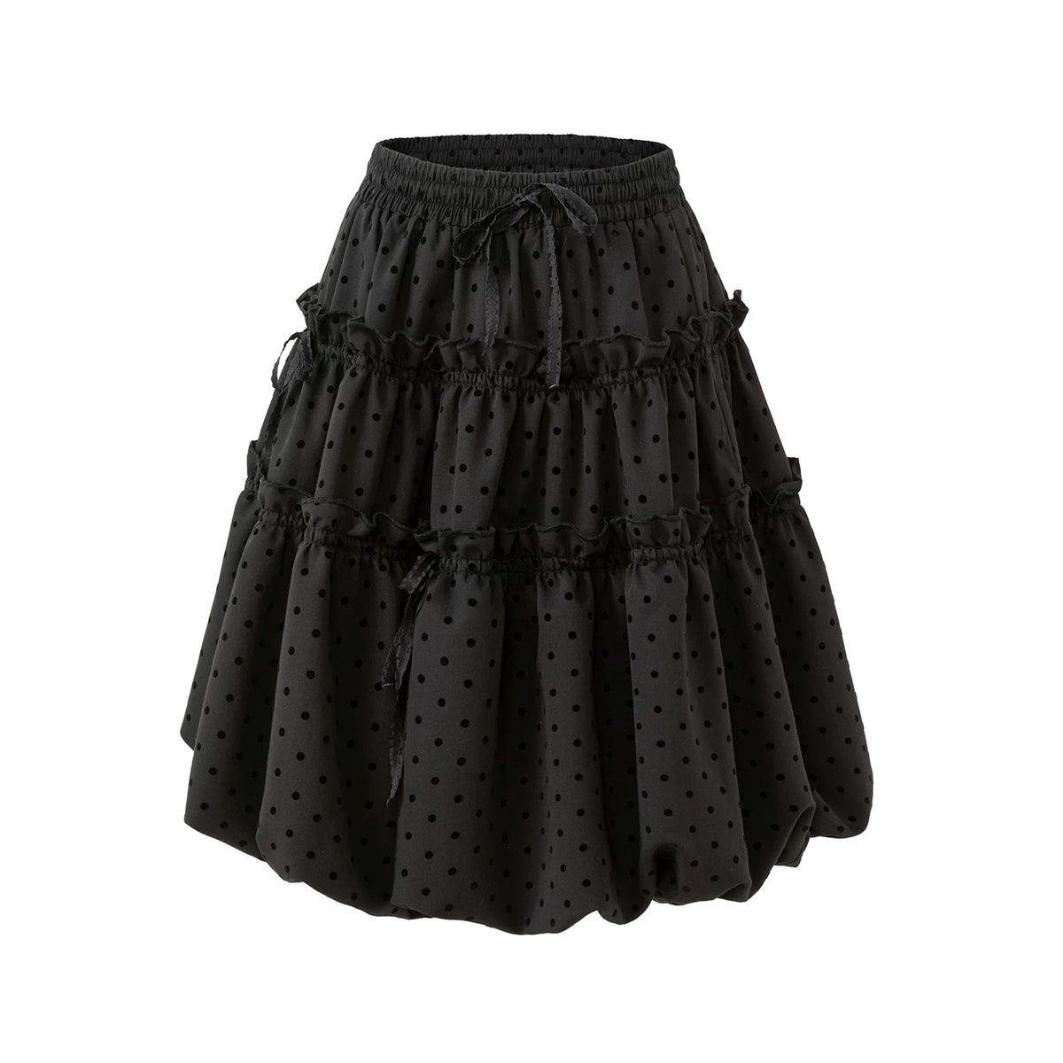 ドットドローストリング プリーツスカート BLACK front
