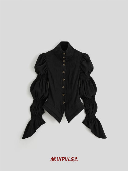 フリンジハイネック パフスリーブブラウス BLACK 4