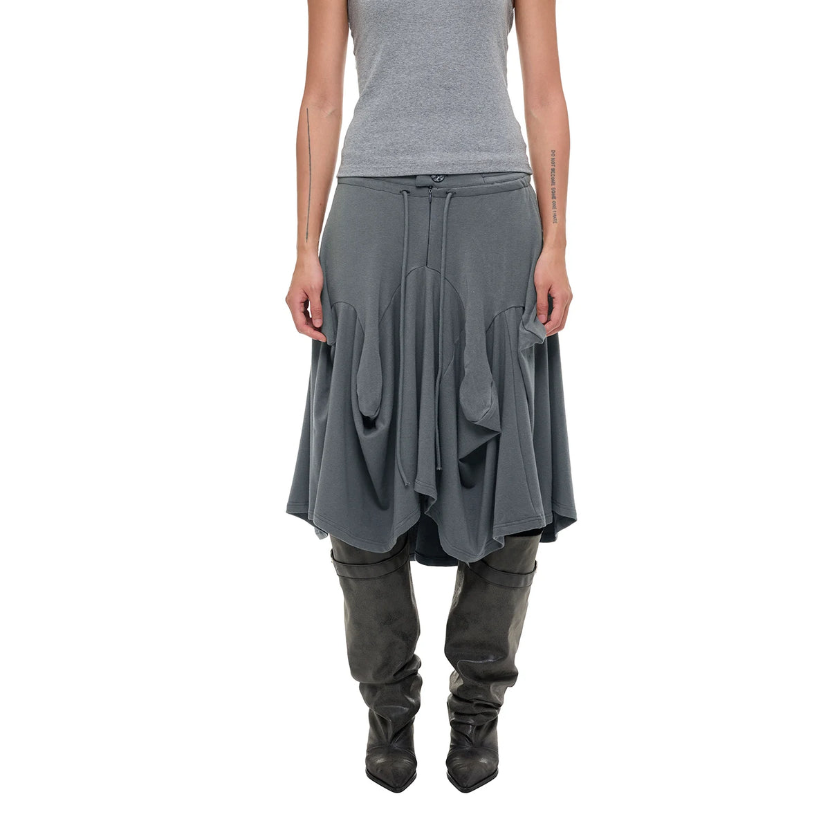 ドローストリング イレギュラーレイヤードスカート HEATHER GREY front