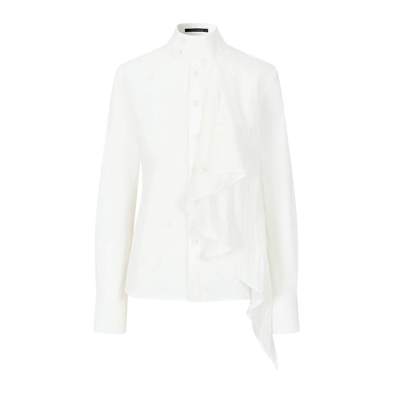 ウェーブレイヤード スタンドカラーシャツ WHITE front