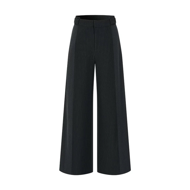 コントラストストライプ ワイドスラックス BLACK front