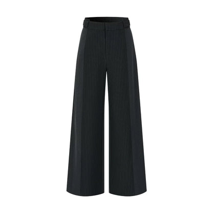 コントラストストライプ ワイドスラックス BLACK front