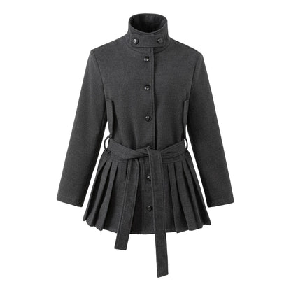 プリーツカラー ミドルウールジャケット DARK GREY front