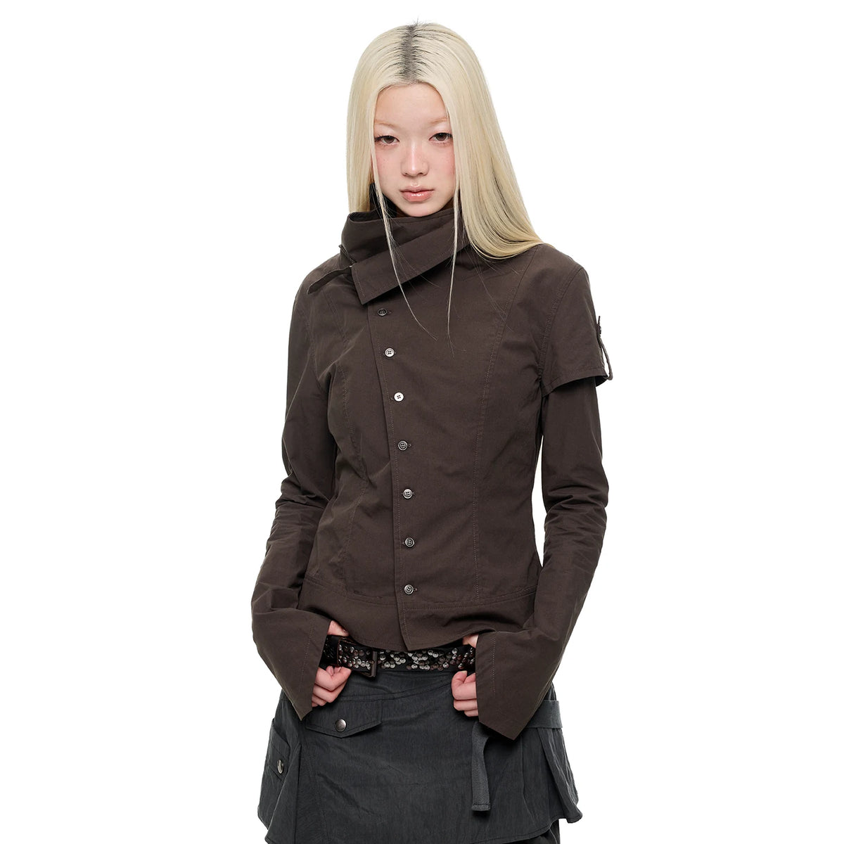 アシンメトリーフロント クロップドジャケット MOSS GREY front