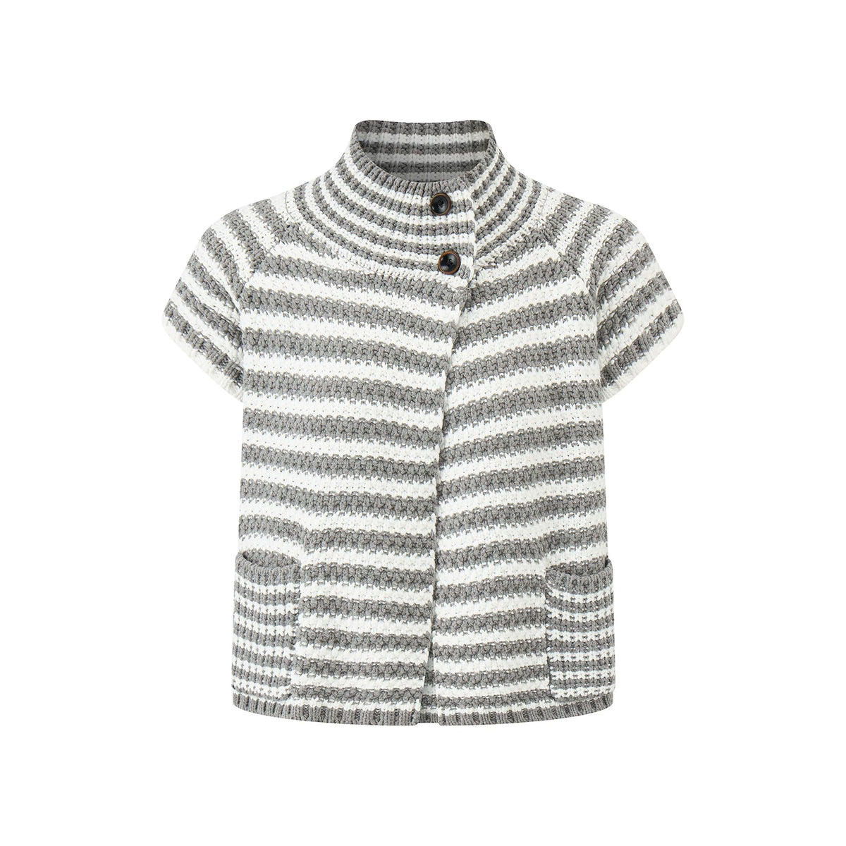 ストライプコントラスト ハーフタートルニット GREY / WHITE STRIPE front