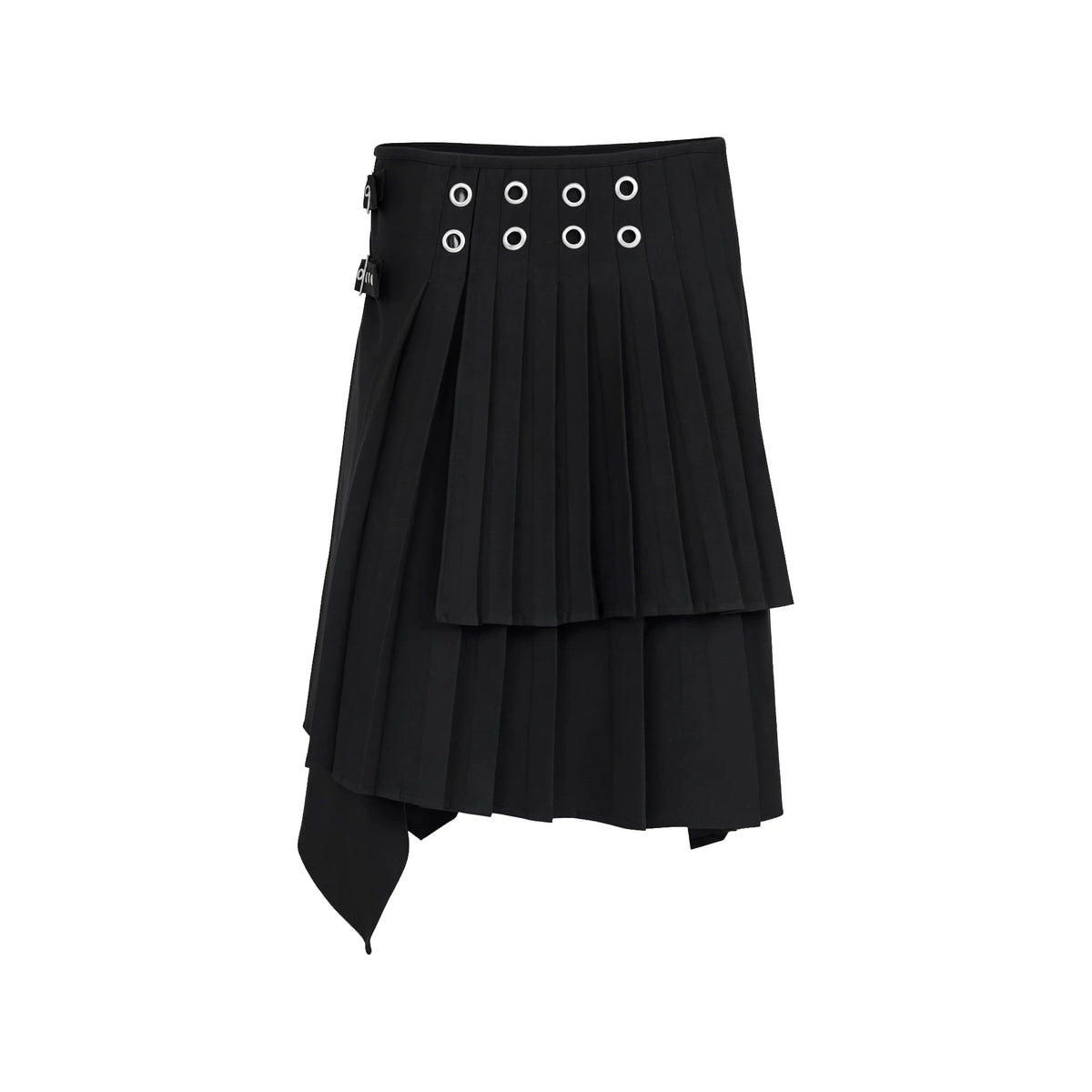 アイレットベルト イレギュラープリーツスカート BLACK front