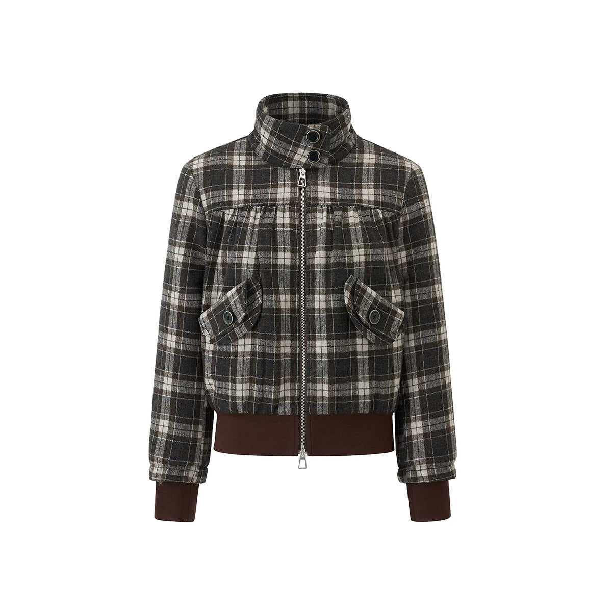 チェックポケット スタンドカラージャケット BROWN CHECK front