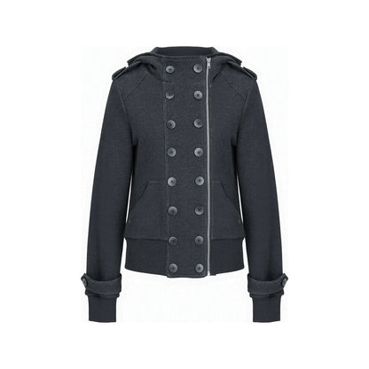 マルチボタン フーデッドクロップドジャケット BLACK HEATHER front