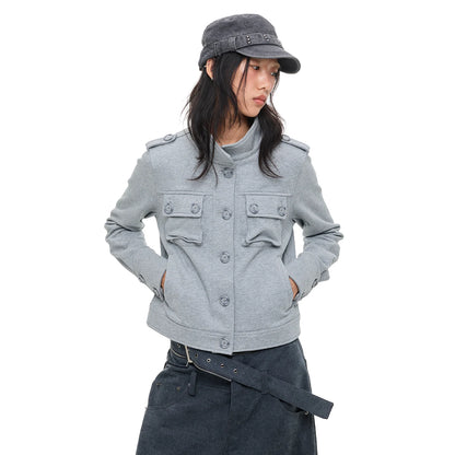 ダブルポケット スタンドカラージャケット GREY front