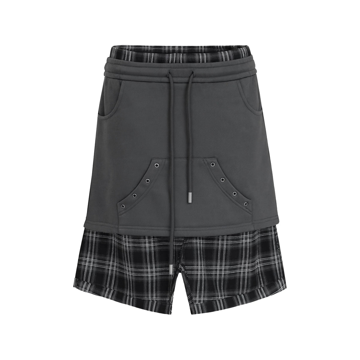 チェックレイヤード ドローストリングスカート DARK GREY front