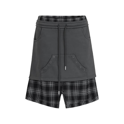 チェックレイヤード ドローストリングスカート DARK GREY front