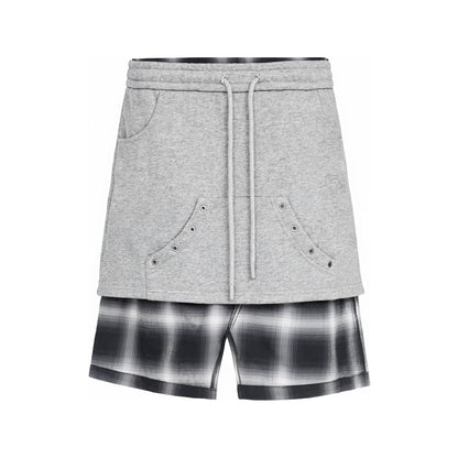 チェックレイヤード ドローストリングスカート HEATHER GREY front
