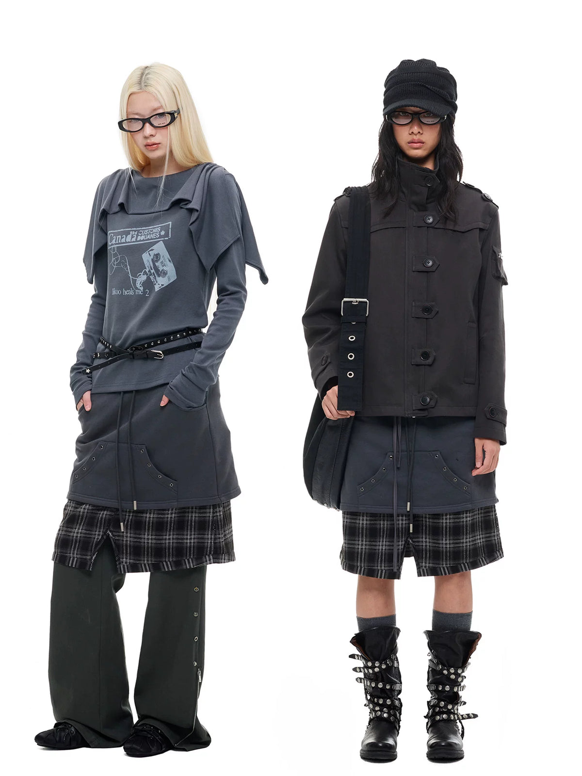 チェックレイヤード ドローストリングスカート product image 3