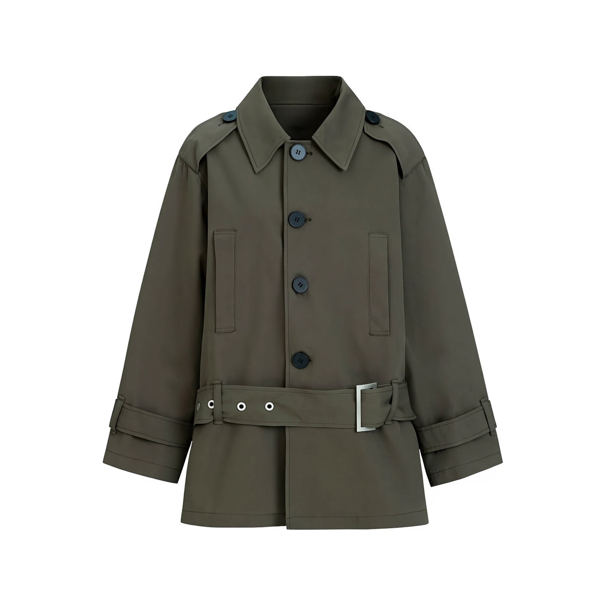 ベルテッド ショートトレンチコート OLIVE front