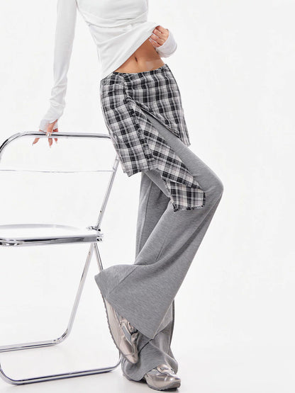 チェックラップ レイヤードフレアパンツ HEATHER GREY・BROWN 1