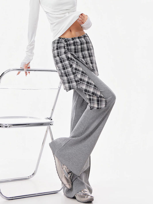 チェックラップ レイヤードフレアパンツ HEATHER GREY・BROWN 1