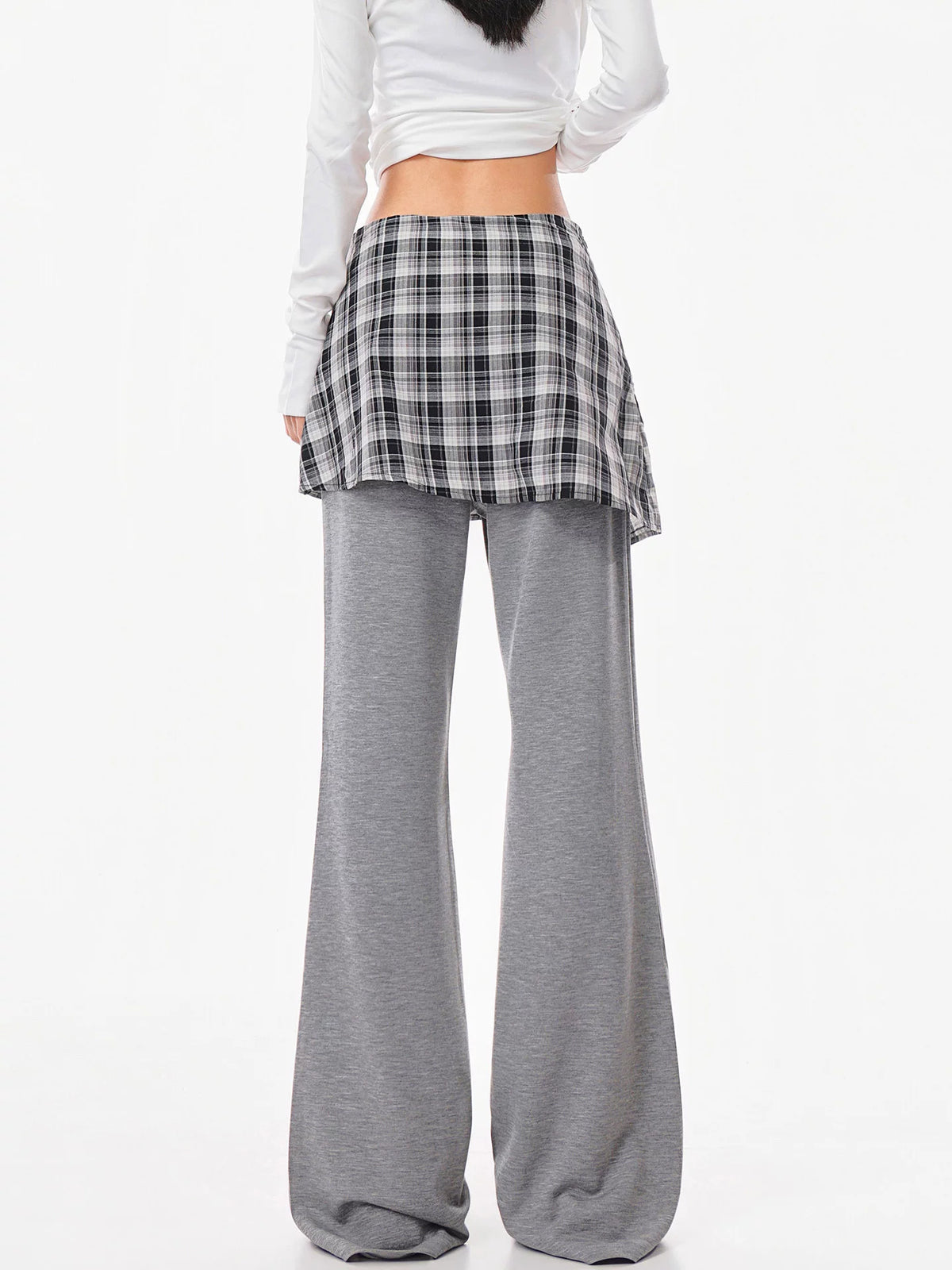 チェックラップ レイヤードフレアパンツ HEATHER GREY・BROWN 4